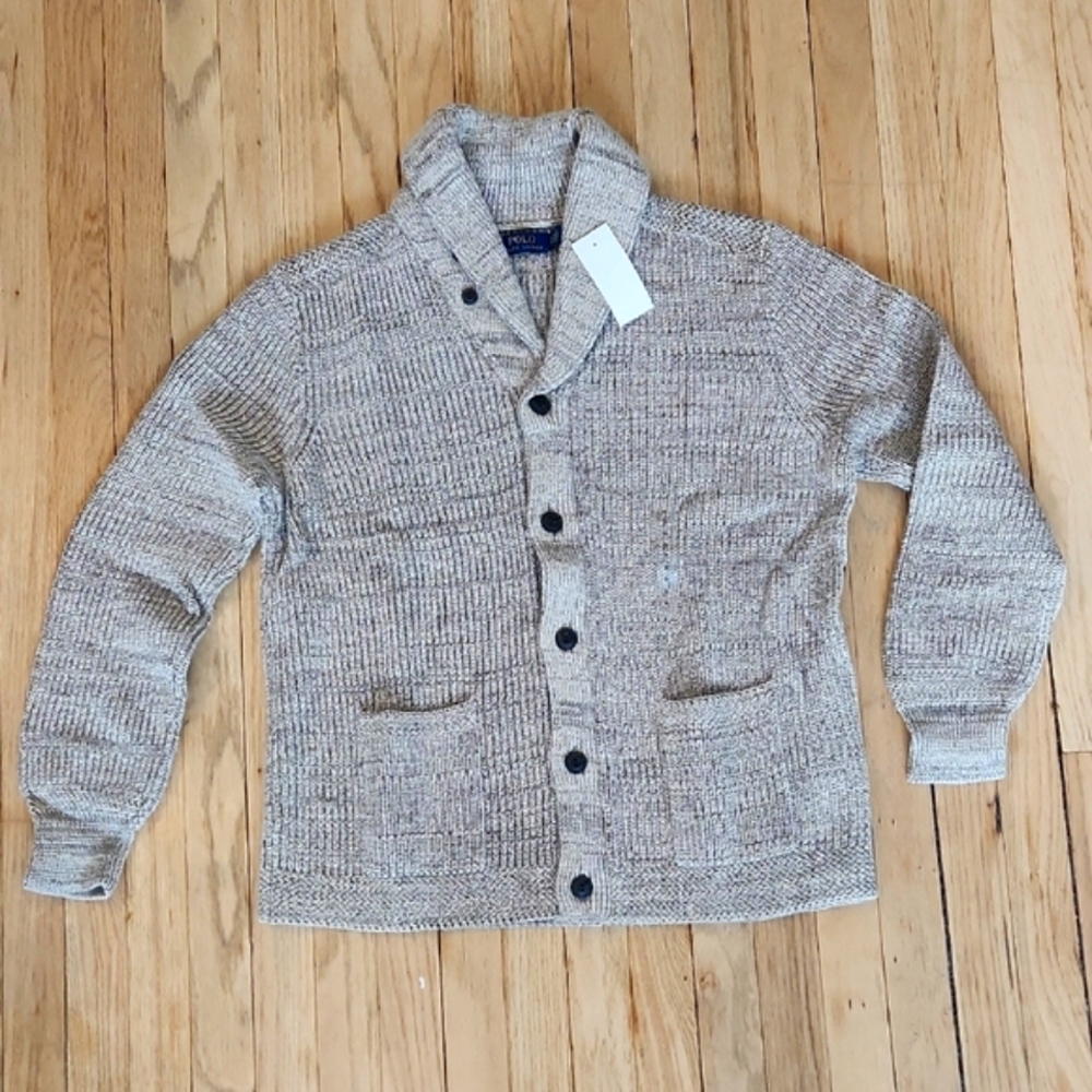Polo Shawl Knit Collar Cardigan